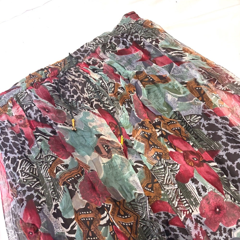 XESSORIUM Vintage 90s Stunning Floral and leopard Print flowy rayon maxi skirt - Picture 6 of 13